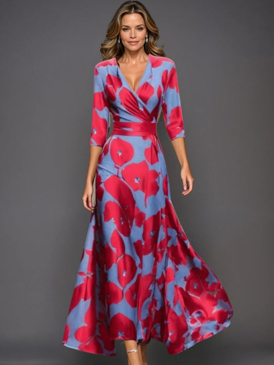 Minimal Classic floral V-neck maxi dress for women | Zoe