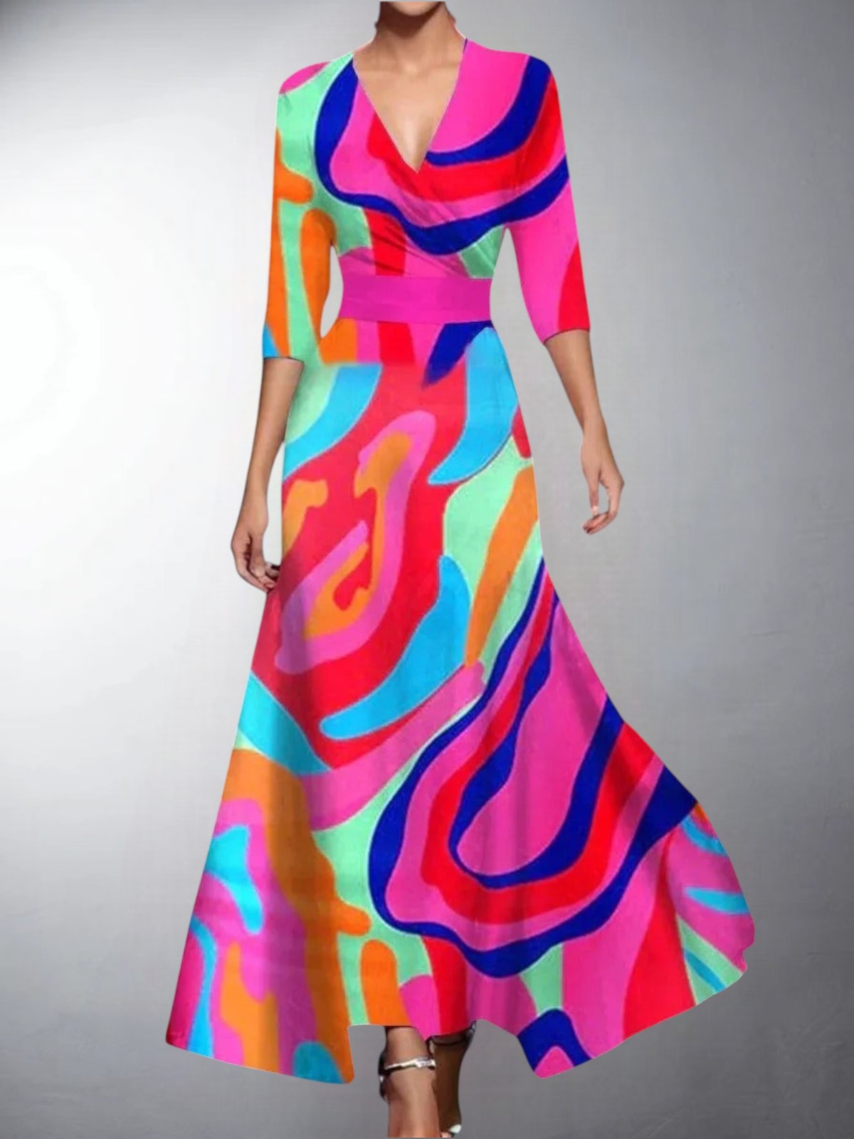 Minimal Classic floral V-neck maxi dress for women | Zoe