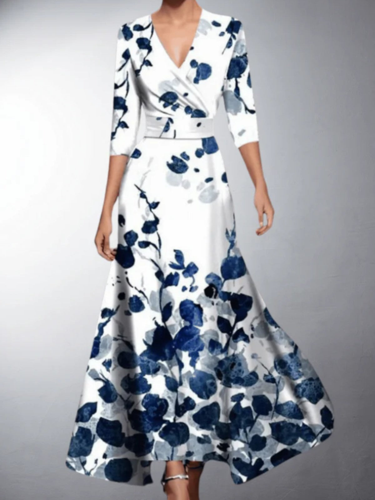 Minimal Classic floral V-neck maxi dress for women | Zoe