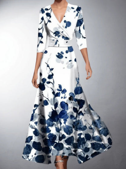 Minimal Classic floral V-neck maxi dress for women | Zoe