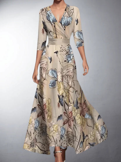 Minimal Classic floral V-neck maxi dress for women | Zoe