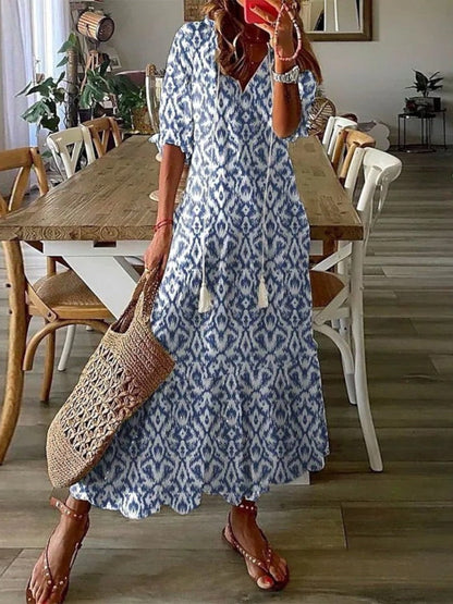 Soft Boho vintage V-neck summer dress for women | Sophia