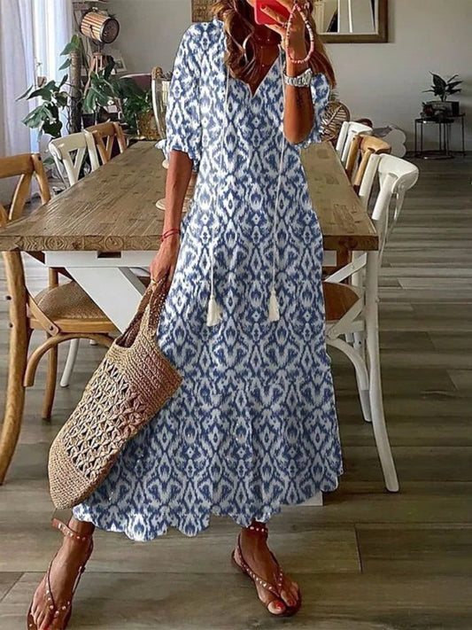 Soft Boho vintage V-neck summer dress for women | Sophia