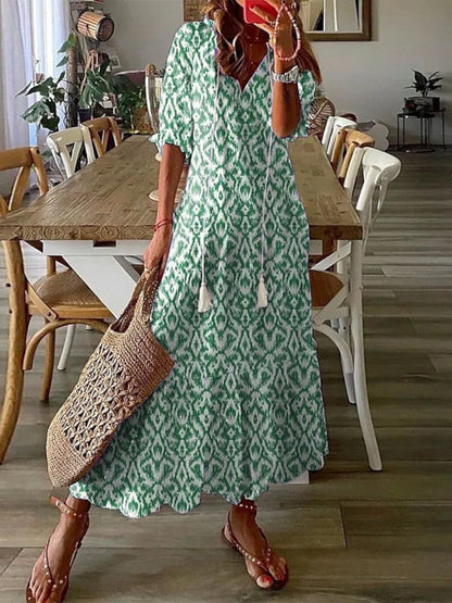 Soft Boho vintage V-neck summer dress for women | Sophia