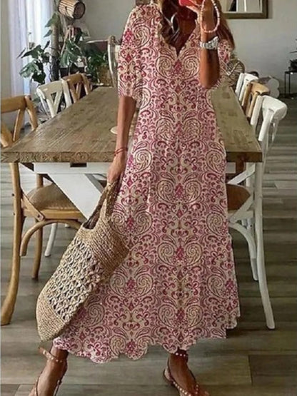 Soft Boho vintage V-neck summer dress for women | Sophia