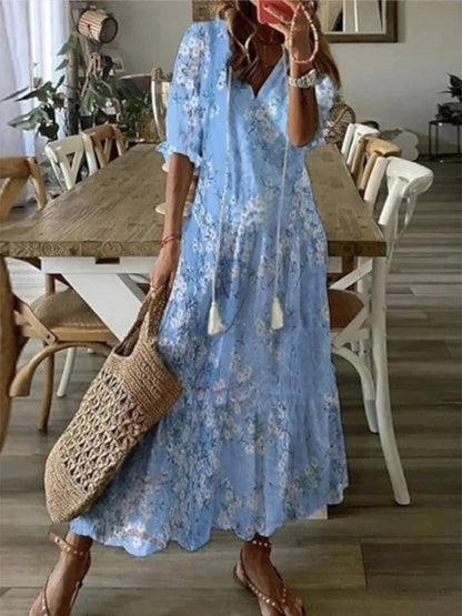 Soft Boho vintage V-neck summer dress for women | Sophia