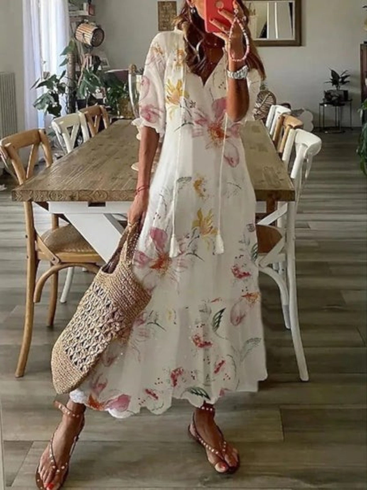 Soft Boho vintage V-neck summer dress for women | Sophia