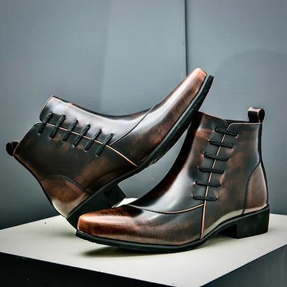 Heritage brogue detail leather dress boots for men | Samuel Thatcher -3