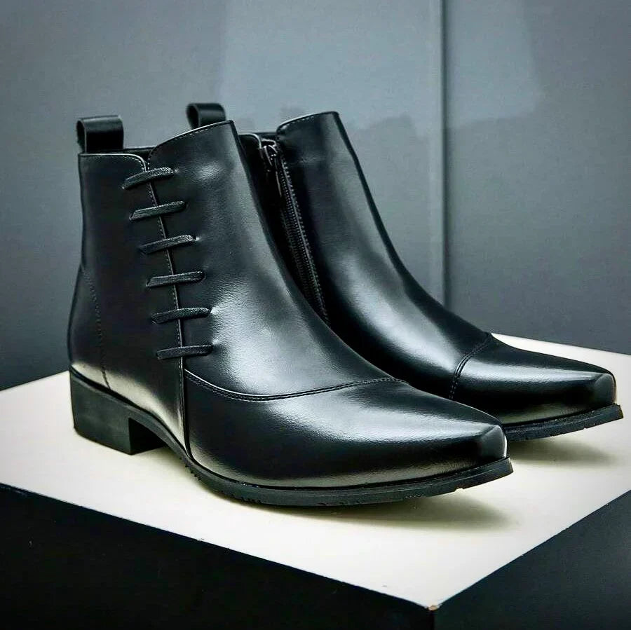 Heritage brogue detail leather dress boots for men | Samuel Thatcher -9