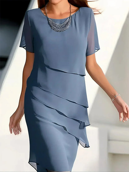 Elegant sheer-sleeve layered midi dress for women | Kendra -7