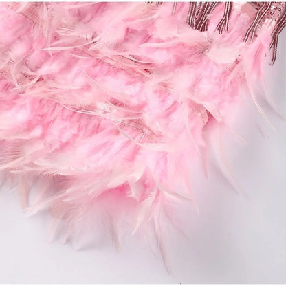 Elegant feather-trim flattering mini dress for women -9