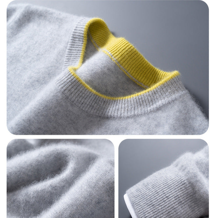 Crewneck contrast trim cashmere sweater for men | Lucan -7