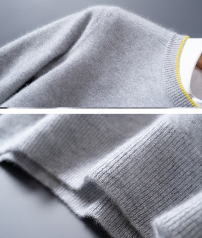 Crewneck contrast trim cashmere sweater for men | Lucan -6