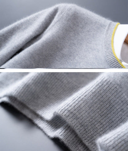 Crewneck contrast trim cashmere sweater for men | Lucan -6
