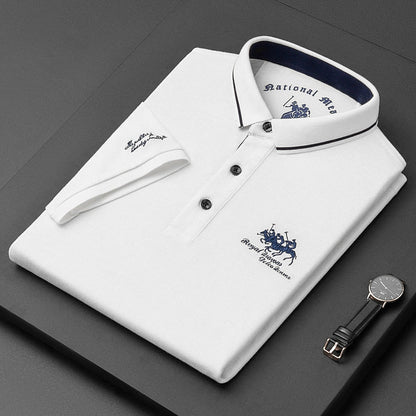 Shortsleeve Refined polo shirt with classic button detail for men | Gino