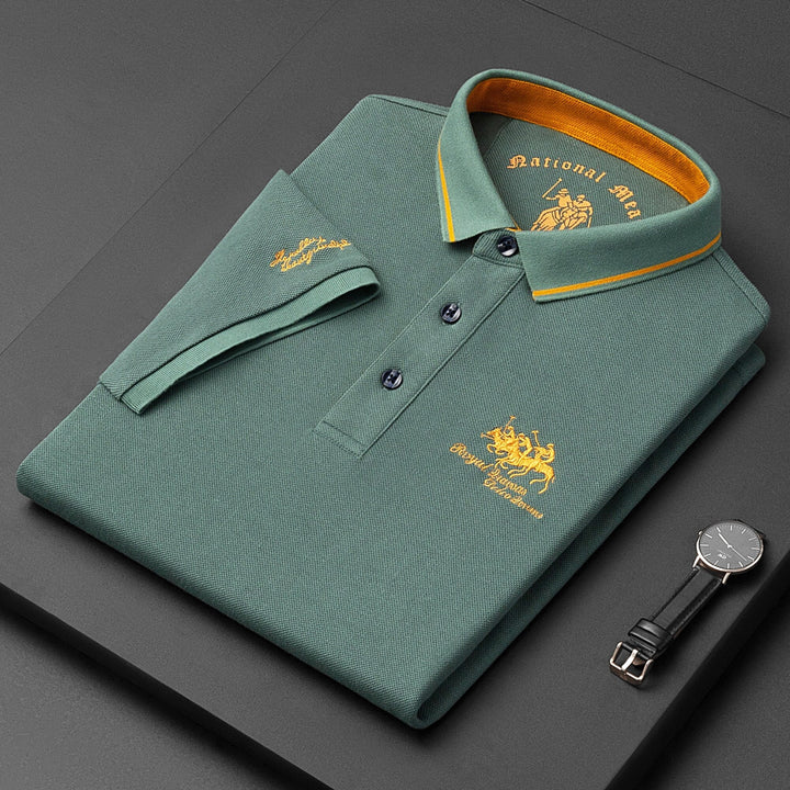 Shortsleeve Refined polo shirt with classic button detail for men | Gino