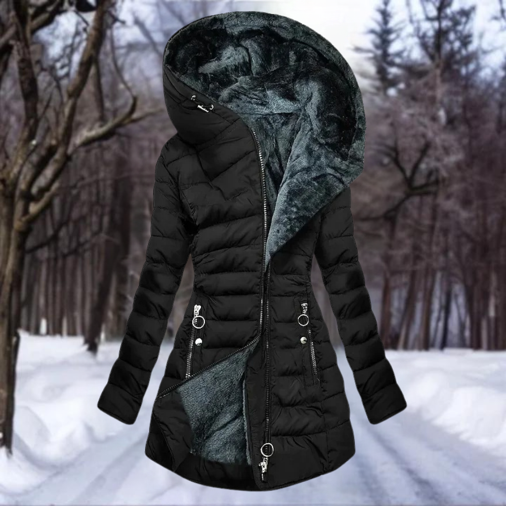 Elegant plush longline coat for women | Laura -4