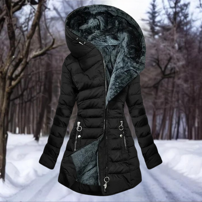 Elegant plush longline coat for women | Laura -4