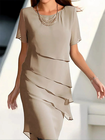 Elegant sheer-sleeve layered midi dress for women | Kendra -6