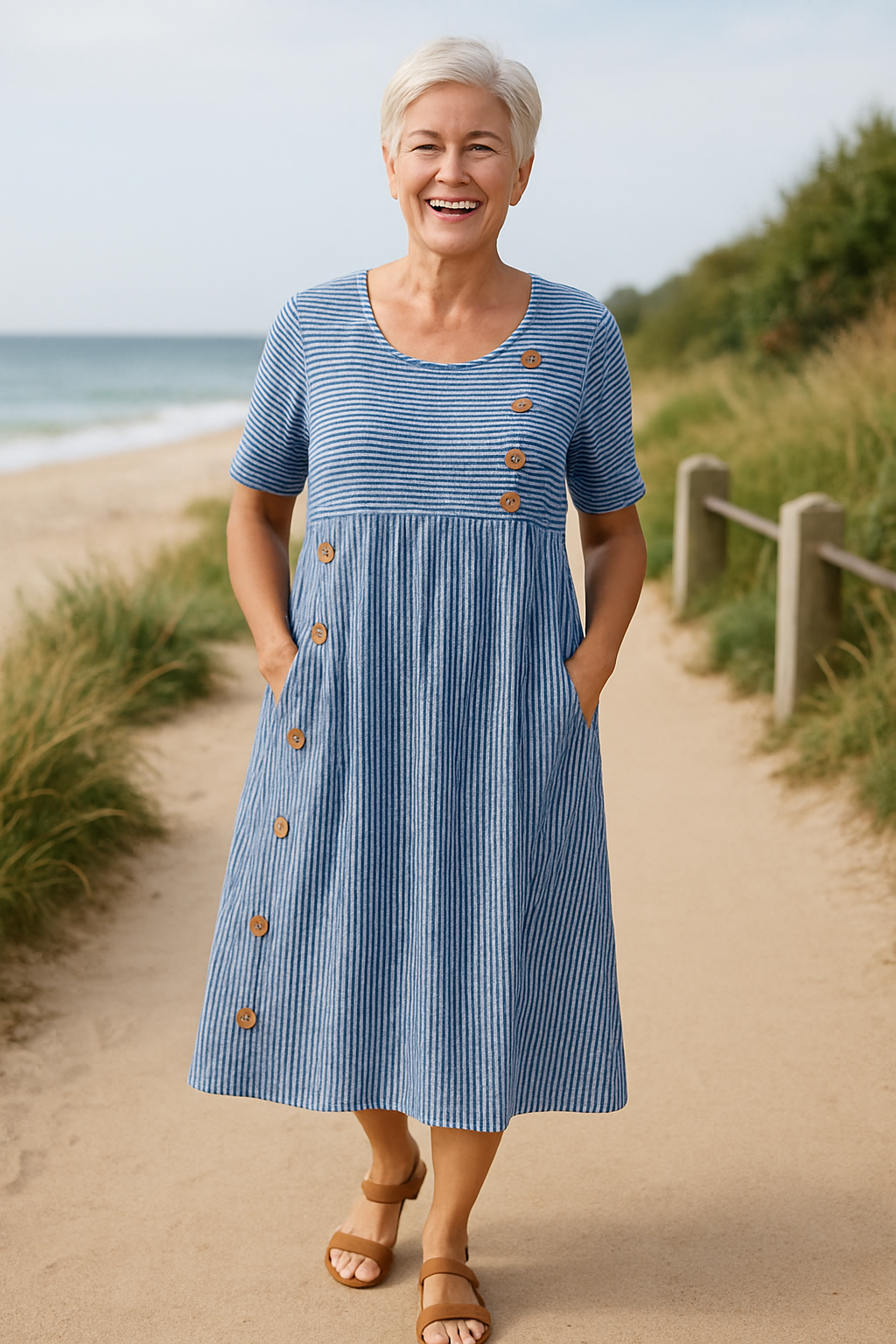Enchanting Striped midi dress for women | Brienne