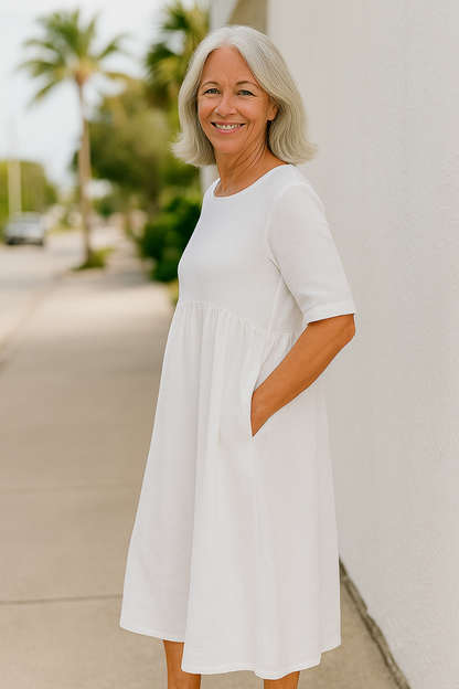 Romantic Cotton pocket midi dress for women | Anora