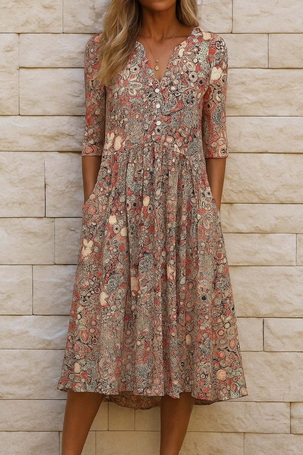 Columnar Elegant dress with V-neck for women | Harlow