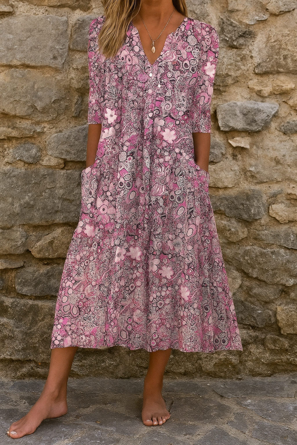 Columnar Elegant dress with V-neck for women | Harlow