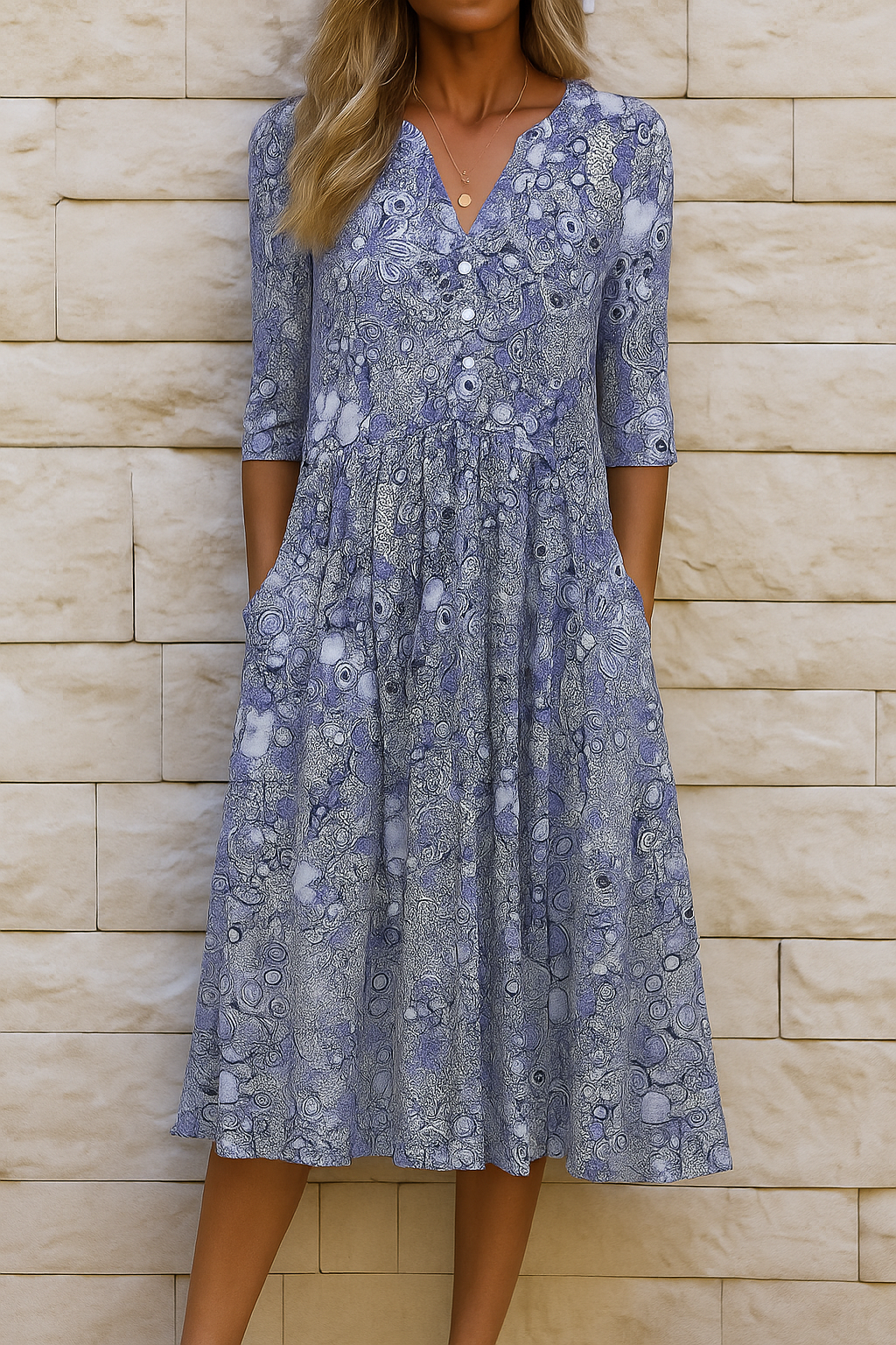 Columnar Elegant dress with V-neck for women | Harlow