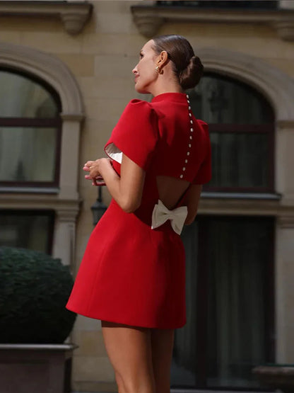 Velvety Mini dress with structured shoulders for women | Christin