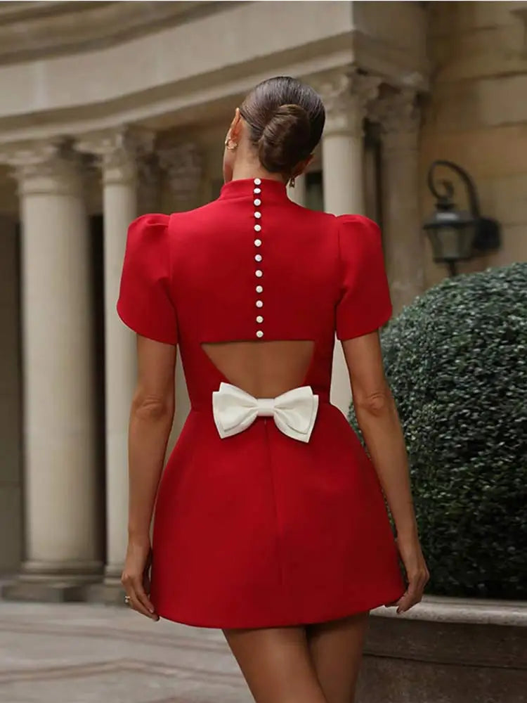 Velvety Mini dress with structured shoulders for women | Christin