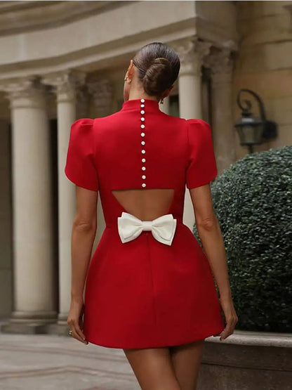 Velvety Mini dress with structured shoulders for women | Christin