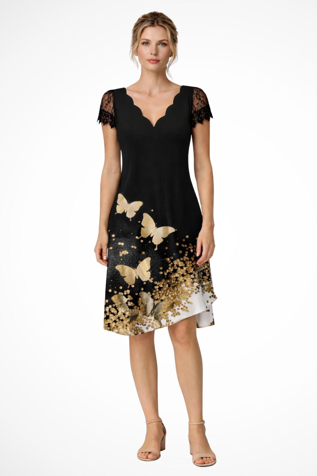 Lace-sleeve wedding guest mini dress for women | Harriet -6
