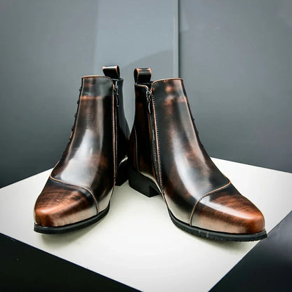 Heritage brogue detail leather dress boots for men | Samuel Thatcher -5