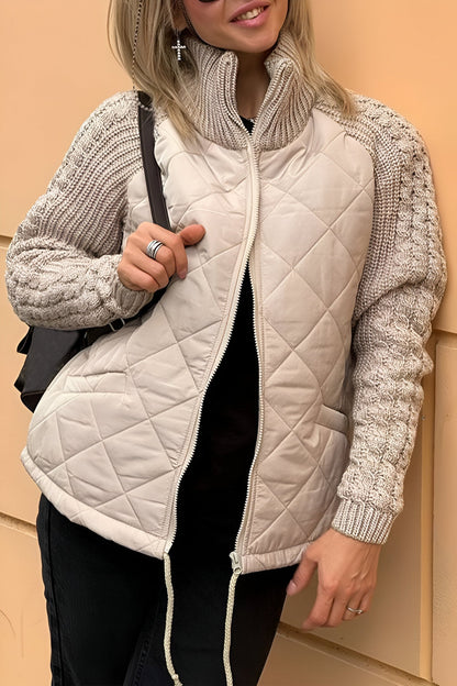Knitted patchwork zip-up jacket for women | Aniya -1
