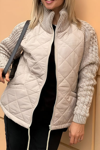 Knitted patchwork zip-up jacket for women | Aniya -3
