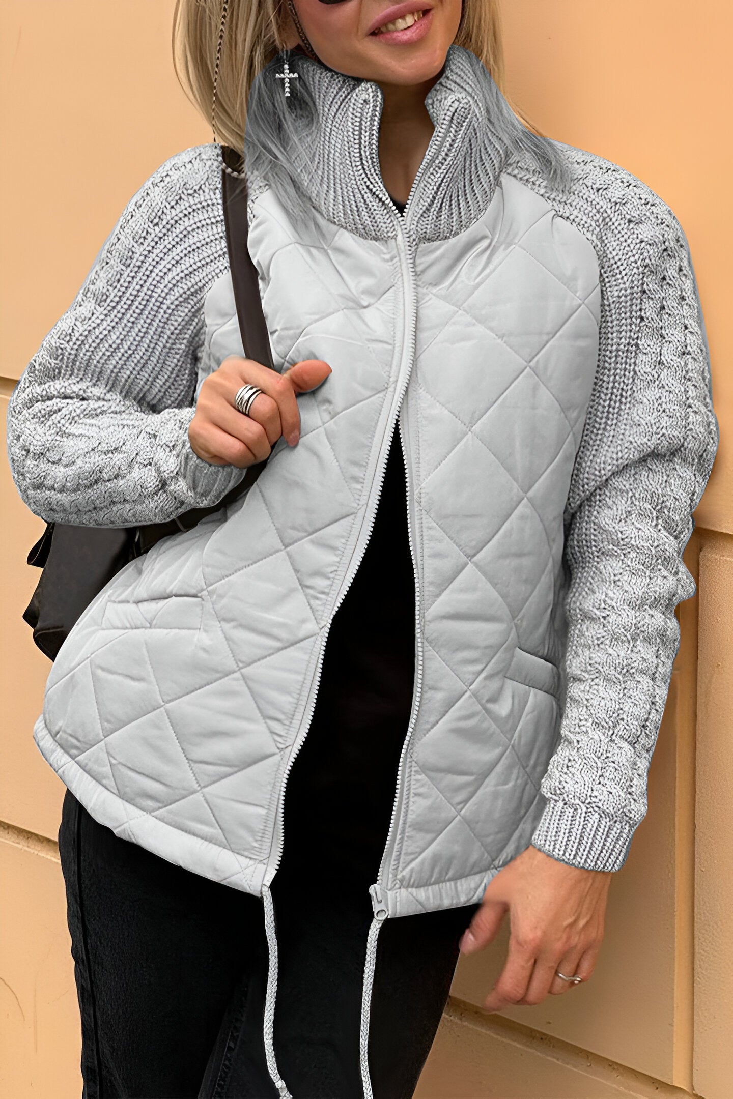 Knitted patchwork zip-up jacket for women | Aniya -5