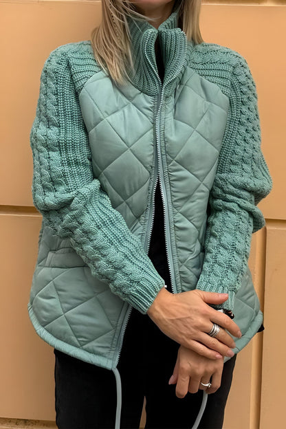 Knitted patchwork zip-up jacket for women | Aniya -6