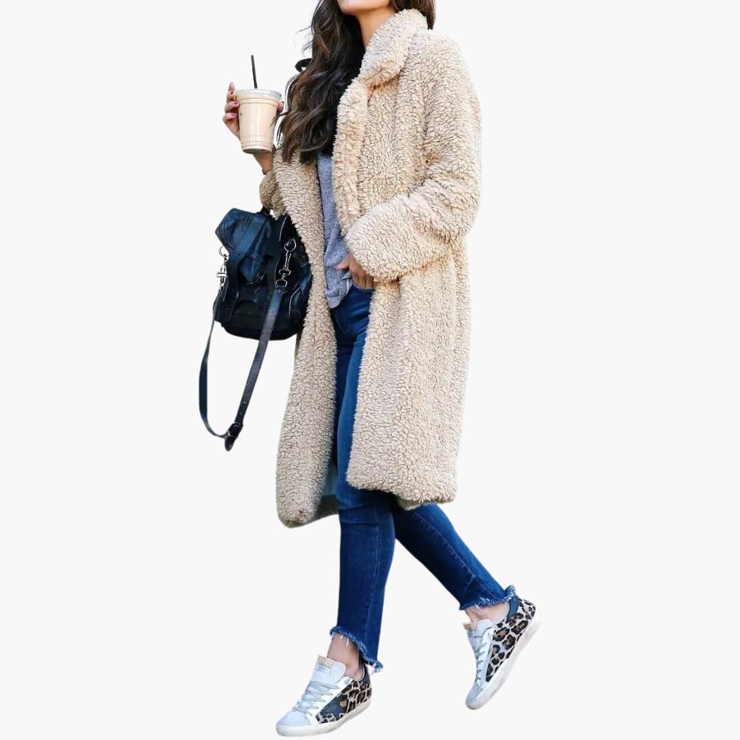 Cosy longline teddy coat for women -2