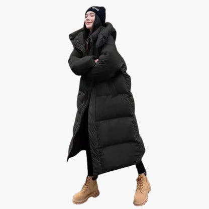 Warm hooded longline puffer jacket for women -4