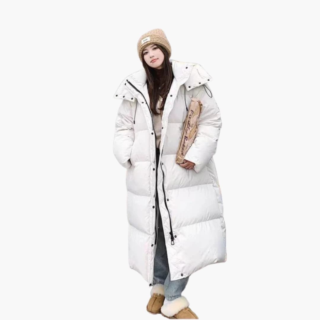 Warm hooded longline puffer jacket for women -3