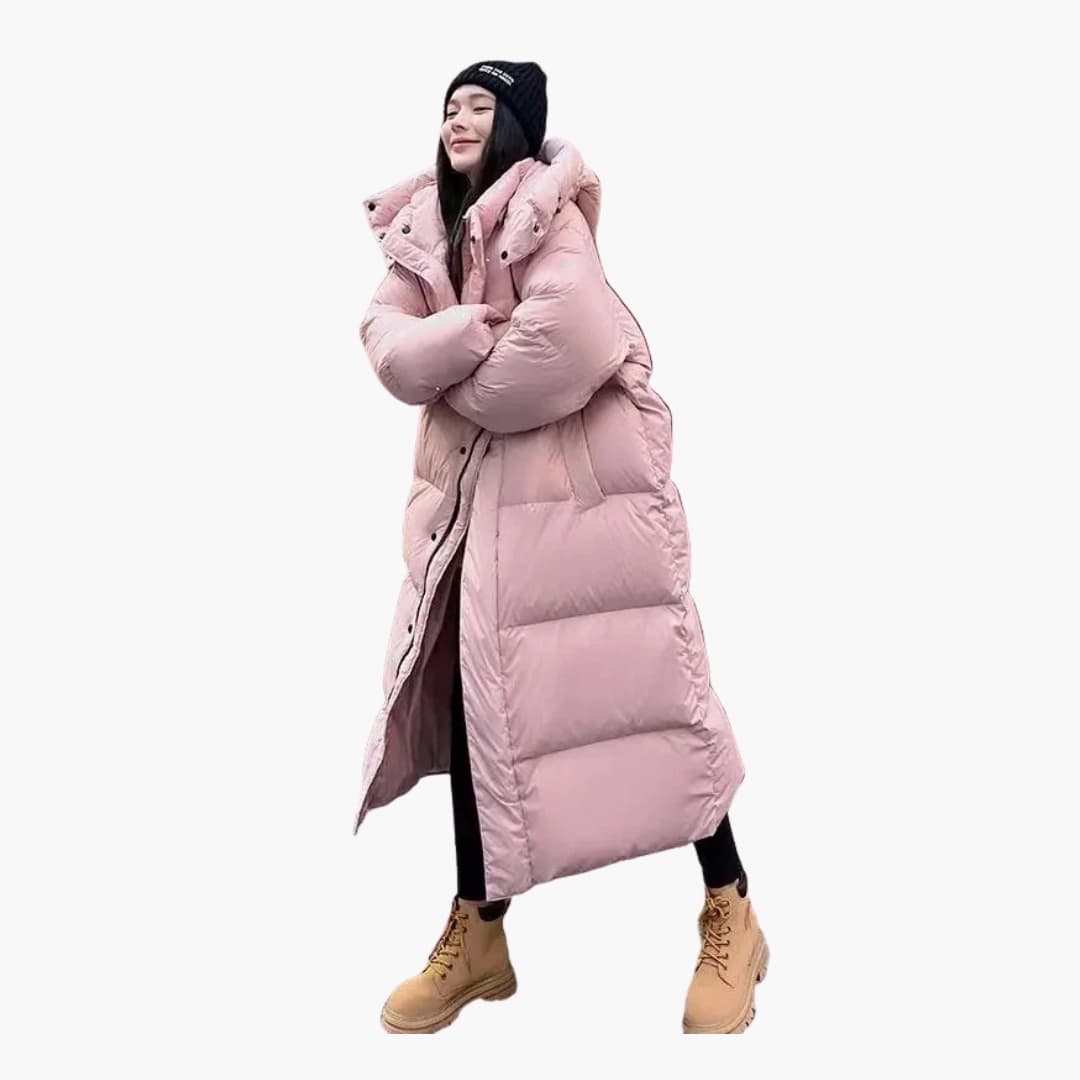 Warm hooded longline puffer jacket for women -1