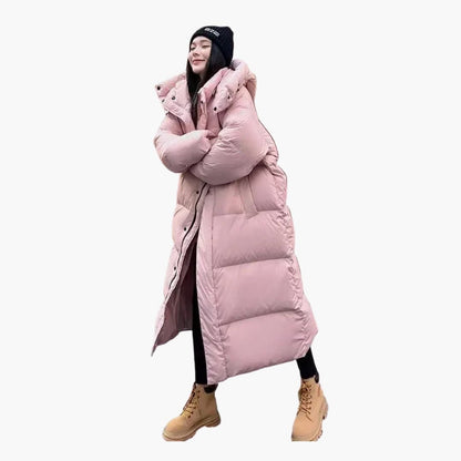 Warm hooded longline puffer jacket for women -1
