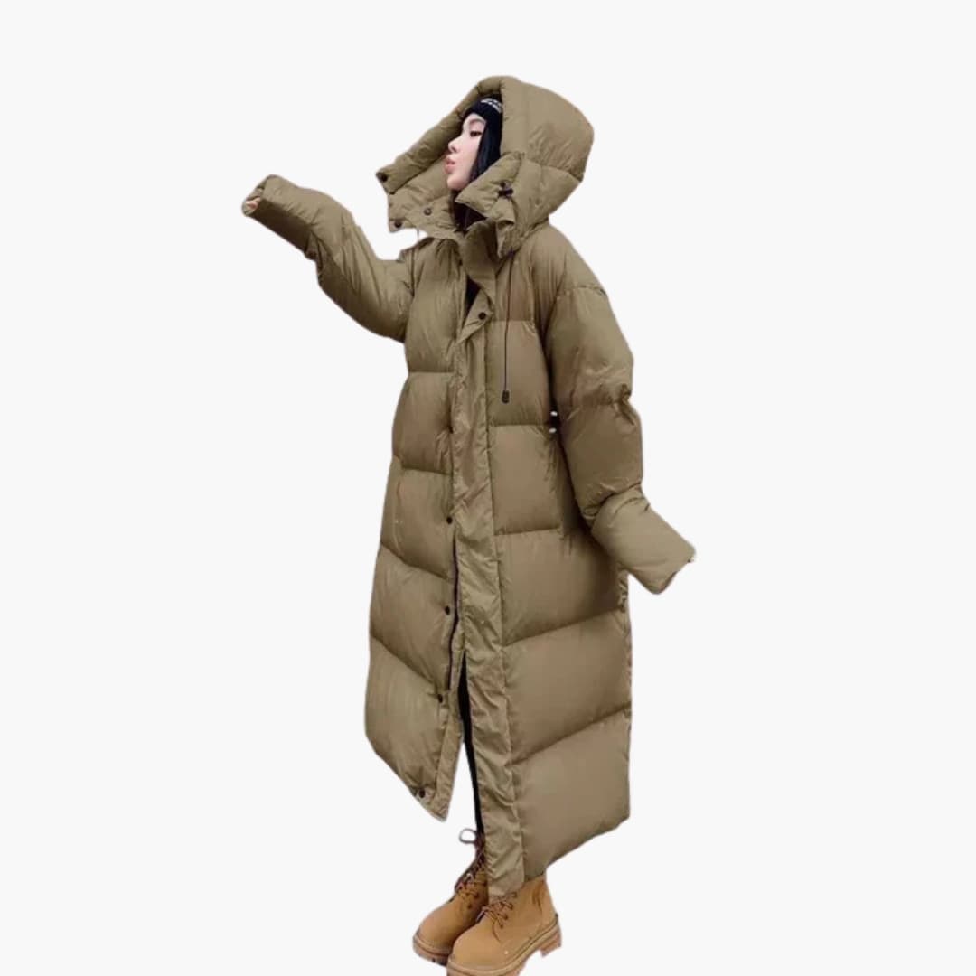 Warm hooded longline puffer jacket for women -2
