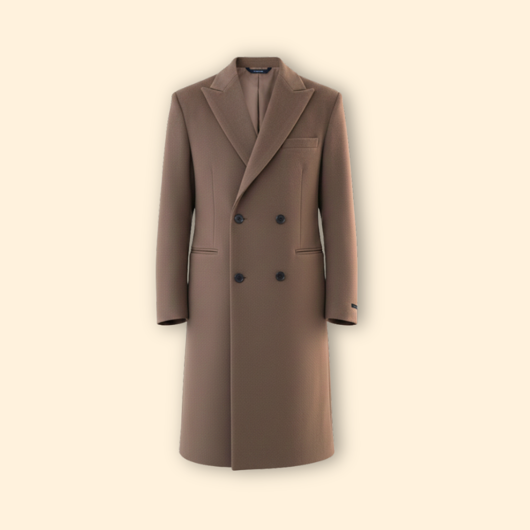 Long double-breasted tailored overcoat for men -1