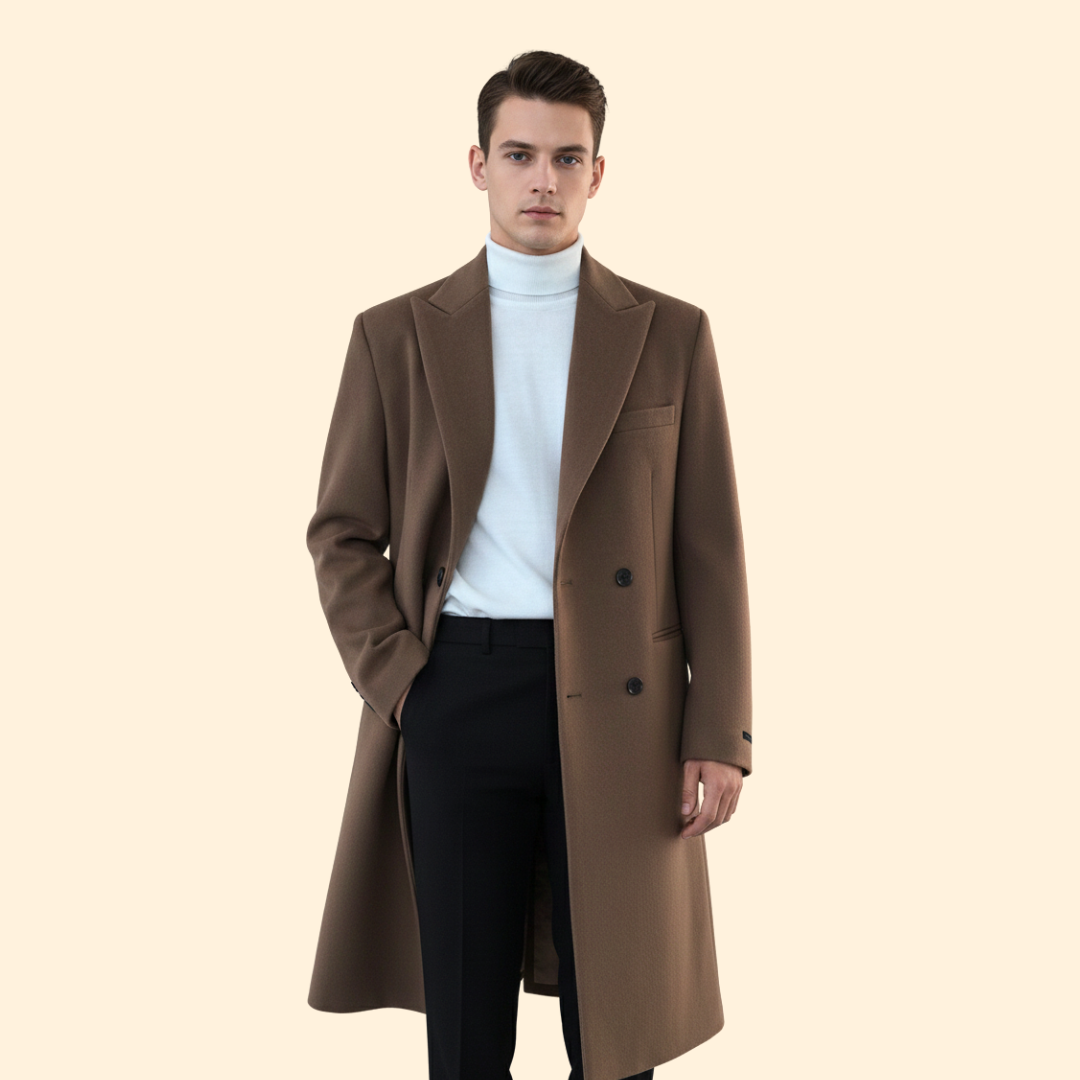 Long double-breasted tailored overcoat for men -2