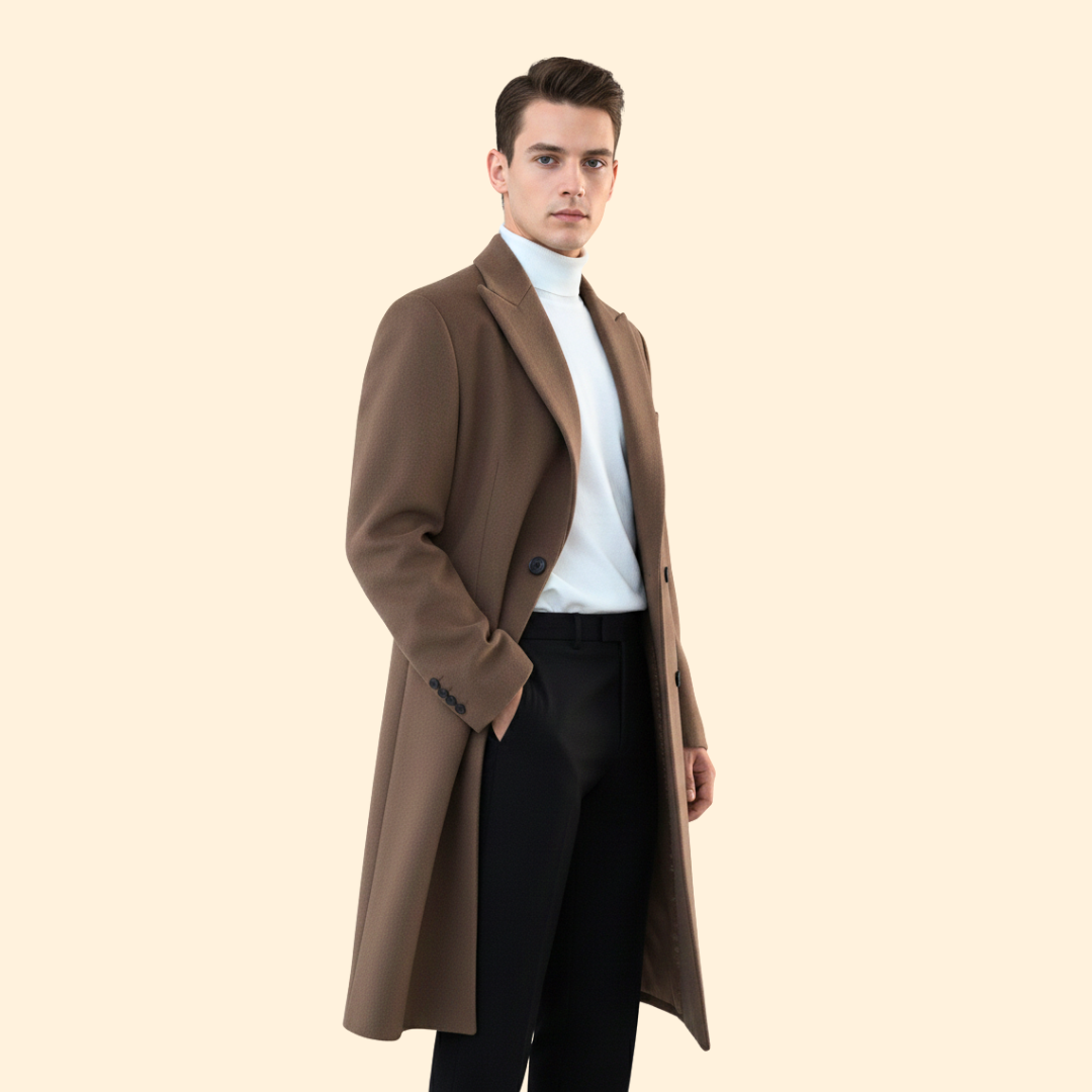 Long double-breasted tailored overcoat for men -3