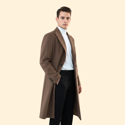 Long double-breasted tailored overcoat for men -3