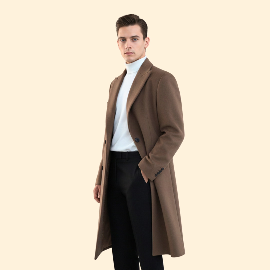 Long double-breasted tailored overcoat for men -4