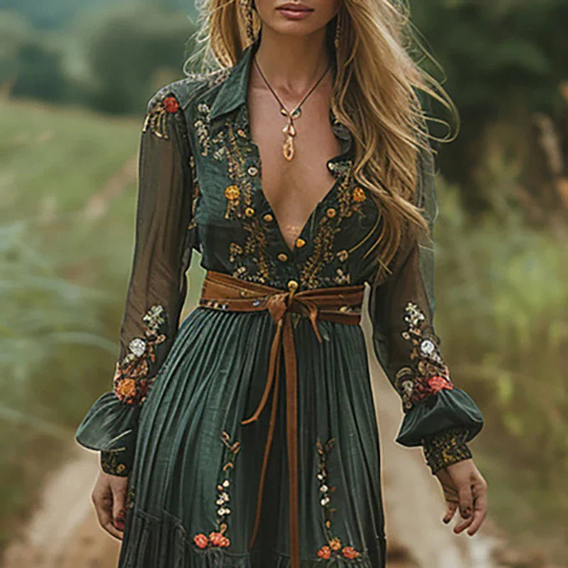 Floral flowing bohemian maxi dress for women | Selvara -2