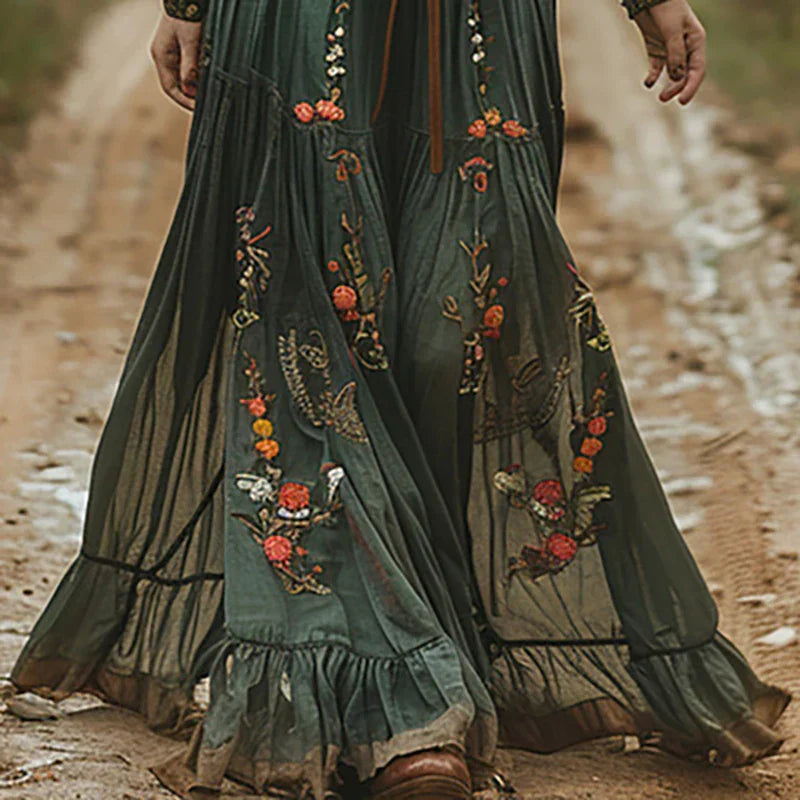 Floral flowing bohemian maxi dress for women | Selvara -3